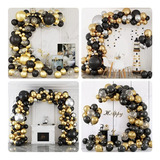 Kit De Guirnalda De Globos Negro Dorados Arco Para Cumpleaño