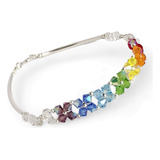 Pulsera En Cristal Premium 7 Chakras Plata 925 Biconos 6mm