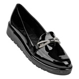 Zapato Casual Cuña Mujer Negro Charol Stfashion 09003703