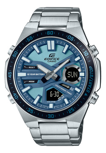 Reloj Hombre Casio Efv-c110d-2bdf Edifice Color De La Correa Plateado Color Del Bisel Negro Color Del Fondo Azul