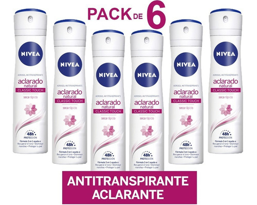 Desodorante Nivea Aclarado Natural Classic Touch Pack 6