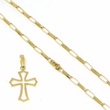 Cordão Tijolinho 12 Grs E Pingente Crucifixo 2 Grs Ouro 18k