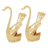 De Vajillas Doradas Base Decorativa De Cisne Con 12 Cucharas