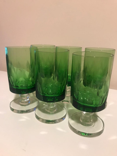 Kit 6 Copas Cristal Talladas En Verde Antiguas 