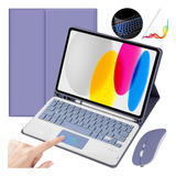 Funda Con Teclado Mouse+lápiz P/iPad 10.ª Gen.10.9 Púrpura