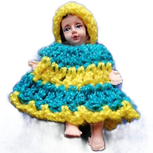 Niño Dios 8cm Con Vestido Y Gorro Tejido