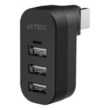 Hub Acteck Port X4r Dh421 3 En 1 Usb Negro Ac-937078