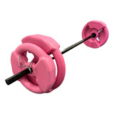 Kit Set 17kg Rosa Discos C/agarre Pesasbarra Gym Combo360fit