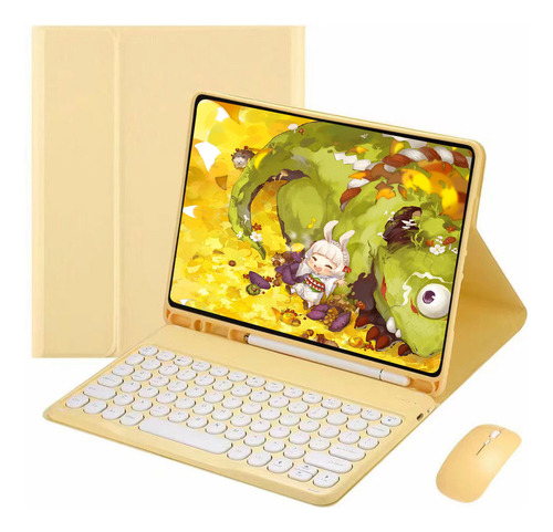 Teclado,mouse E Capa Para iPad Air4/5/pro11 10,9 A2588 A2316 Cor Tartrazine Round Keycap Teclado Mouse