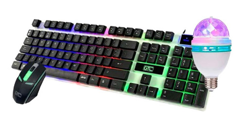 Kit Teclado + Mouse Gamer Luz Led Usb Gtc + Foco Bolichera 