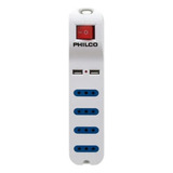 Alargador 1.5mts Multiple + 2 Puerto Usb Blanco Xt41 Philco