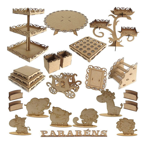 Kit Provençal Festa Infantil Mdf Safari + Nome Brinde