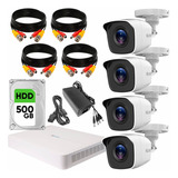 Hilook Kit De Video Vigilancia Turbo Hd 4 Cámaras Metálicas 720p Disco Duro De 500 Gb + Accesorios Cámaras De Seguridad De Alta Resolución Con Visión Nocturna Cctv