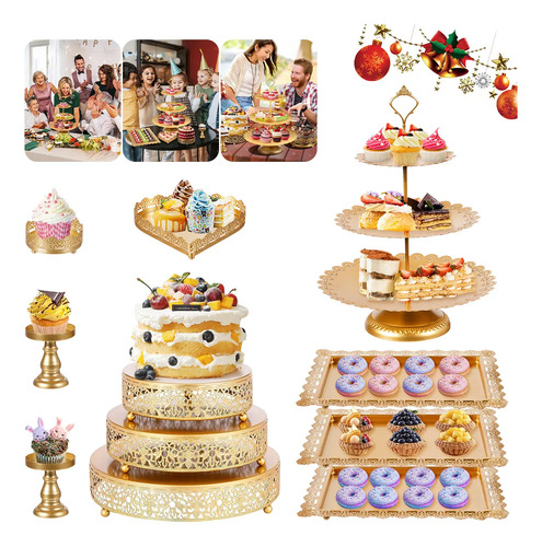 Juego De Soportes De Metal Para Pasteles Y Postres 11 Pzs