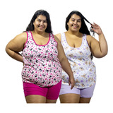 Pijama Feminino Plus Size Kit Promocional 2 Conjuntos Barato