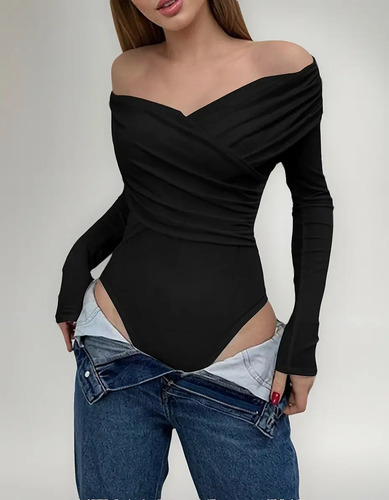 Blusa Body Manga Larga Cuello En V Casual Sexy Mujer Moda | MercadoLibre