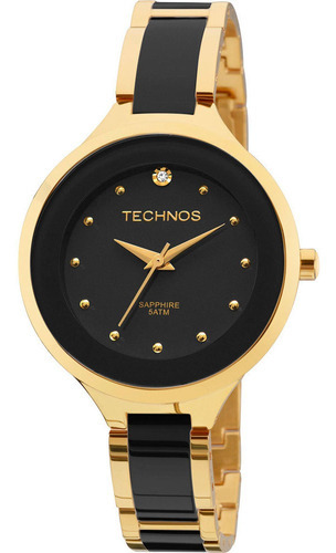 Relógio Technos Feminino Elegance Dourado Ceramic 2035lyw/4p Cor Da Correia Preta E Dourada Cor Do Fundo Preto