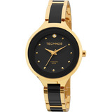 Relógio Technos Feminino Elegance Dourado Ceramic 2035lyw/4p Cor Da Correia Preta E Dourada Cor Do Fundo Preto