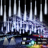 Luces Navidad 2-pack 384led Exf, Lluvia Meteoros 16 Tubos,