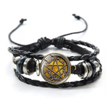 Pulsera De Cuero Trenzado Supernatural Atrapa Demonios Oro