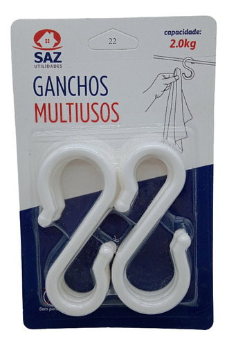 Gancho De Plástico  6 Peças 8cm Em S Branco