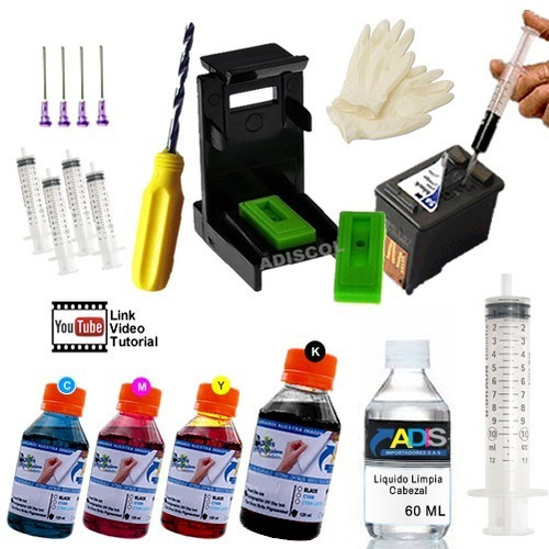 Kit Recarga Para Cartuchos H P Canon Con Taladro Y Solvente 