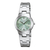 Reloj Casio Mujer Ltp-1241d-3a Acero Fondo Verde Claro