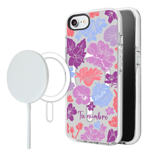 Funda Para iPhone Magsafe Mujer Flores Colores Con Nombre