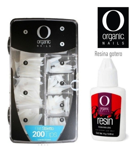 Caja De 200 Tips Stileto Organic Nails + Resina