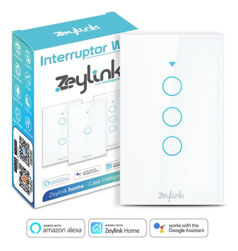 Interruptor Inteligente Wifi 3 Canales Touch Alexa Google