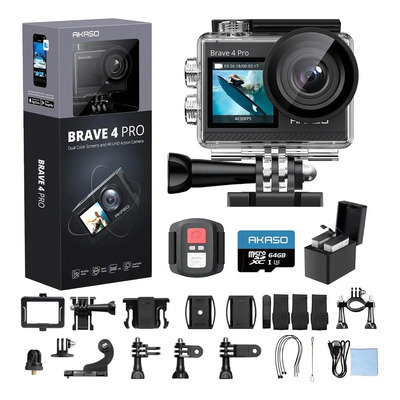 Cámara Deportiva Akaso Brave 4 Pro 4k30fps Eis Con 64gb U3 | Meses sin interés