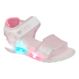 Sandália Papete Led Infantil Kidy Wave Light Branco E Rosa