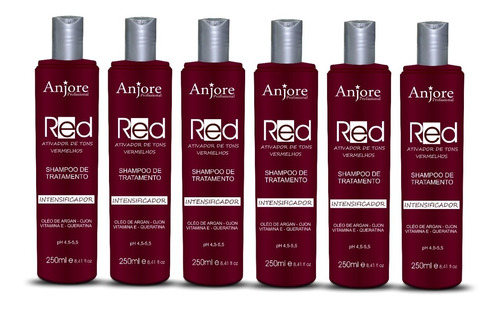 6 Shampoo Intensificador Red Vermelho 250ml Anjore Atacado