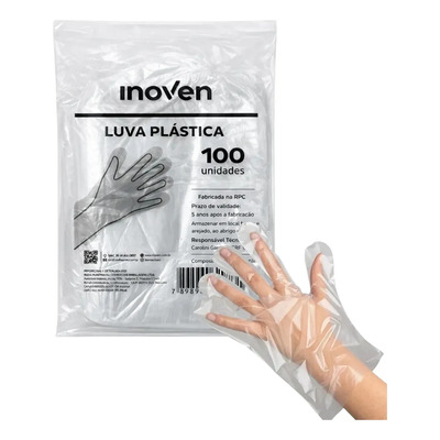 Luvas Descartáveis Antiderrapantes Inoven Transparente 100 Unidades | Frete grátis