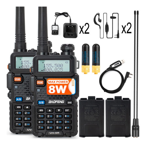 Baofeng Radio Uv-5r 8w Paquete De 2 Radios De Mano (vhf Y Uh