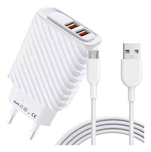 Carregador Celular Fonte 2 Usb Turbo 3.1a Cabo Micro-usb V8