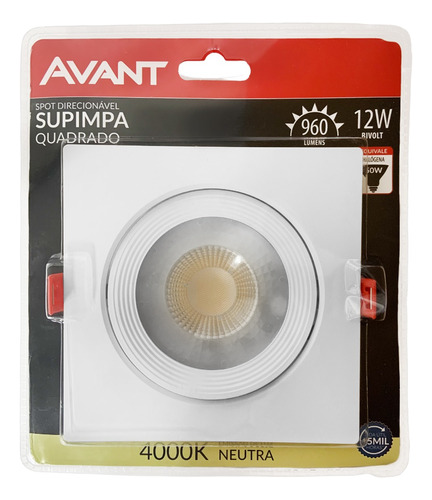 Spot Led Embutir Quadrado 12w Direcionável Bivolt Avant