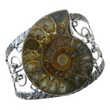 Pulsera Con Precioso Ammonite Fósil Natural, Baño De Plata  