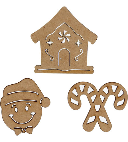 Mini Figuras Navideñas De Galleta Madera Mdf Color Natural