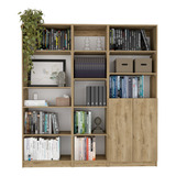 Combo De Bibliotecas Home Eco Macadamia Y Blanco Con Puertas