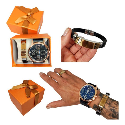 Reloj De Pulso Para Hombre + Pulsera Estuche Regalo Joven 