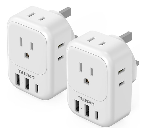 Adaptador De Viaje Tipo G Con 4 Salidas Y 3 Puertos Usb