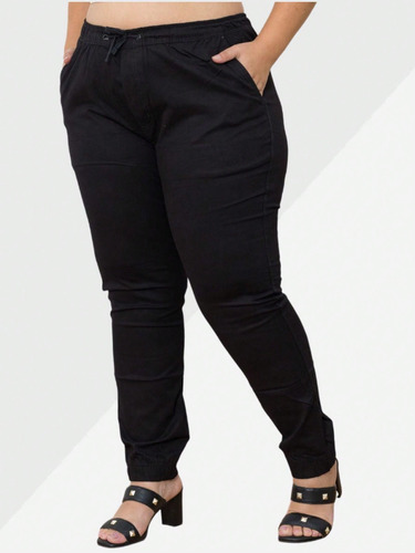 Calça Jogger Feminina Sarja Premium Plus Elástico Na Cintura