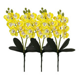 Kit 3 Orquídeas Artificiais Mini Flores Com Folhas Realista