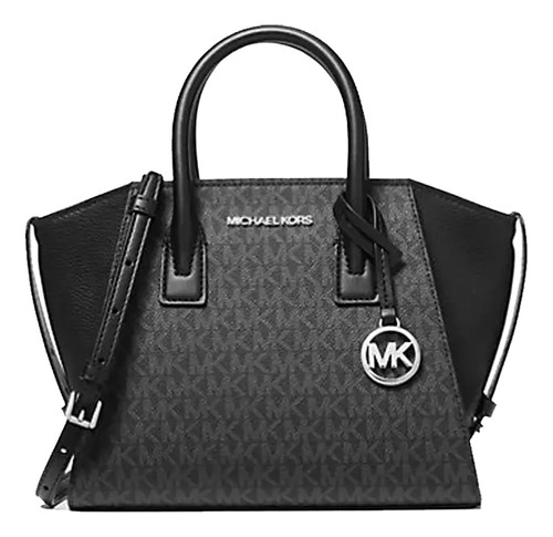 Bolsa Michael Kors Original Avril Small Logo Top Zip Negro Acabado De Los Herrajes Plata