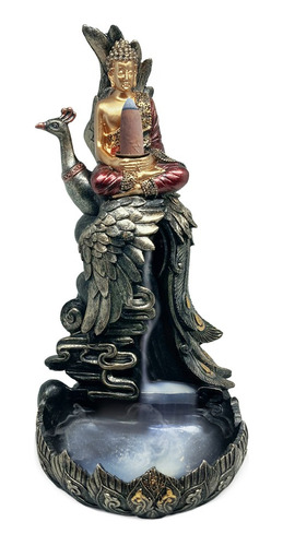 Incensário Cascata Buda Bronze Com Fênix Decorativo 27cm