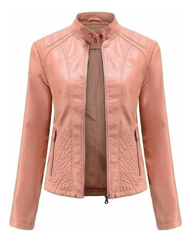 Chaqueta De Cuero Casual For Mujer Con Cuello Alto, Abrigo