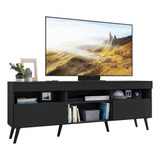 Rack Tv 65 Retrô 2 Portas Paris Multimóveis V3327 Cor Preto