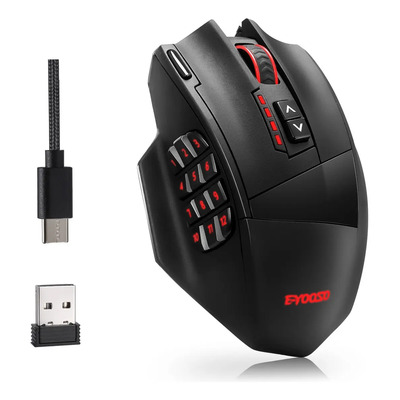 Terport Mouse Gamer Inalámbrico Recargable Usb S700 Con 16 Botones Programables, 16000 Dpi Con 5 Niveles Ajustables, Mouse Inalámbrico Programable Con 1000hz Tasas De Sondeo Negro Inalámbrico
