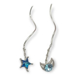 Aros Desiguales Luna Estrella Azul Plata Fina 925 Colgantes